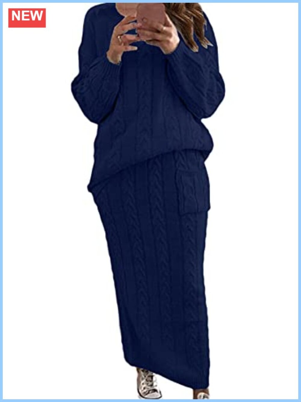 Chunky Cable Knit Sweater and Maxi Skirt Two Piece Set